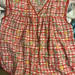 Vintage, Red Floral Checkered Sleeveless apron, smock